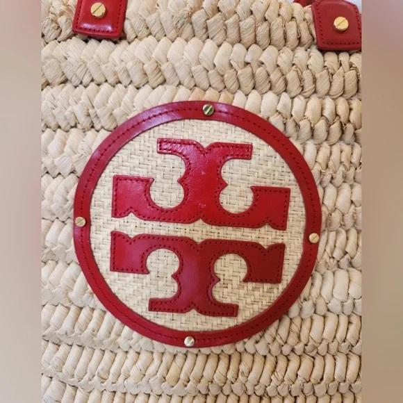 Tory Burch - EUC - Audrey Straw Woven Tote with Red Accents - Like New - Picture 11 of 13
